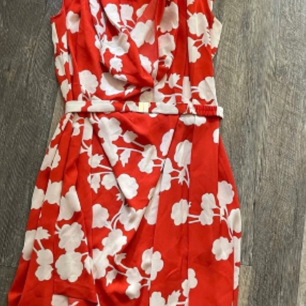 Naira silk floral orange dress with a draped cowl neck from DVF.